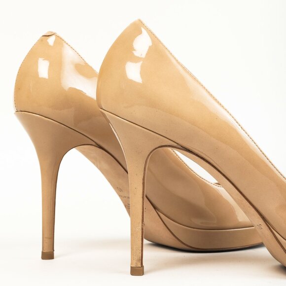 Jimmy Choo Luna Nude Patent Peep-Toe Heels - Picture 8 of 10